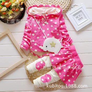 Children girls sets 2016 spring baby girls clothing sets polka dot coat+skirt pants 2pcs/sets with Cartoon baby elephant bags