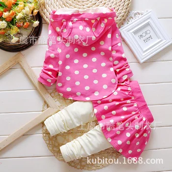 Children girls sets 2016 spring baby girls clothing sets polka dot coat+skirt pants 2pcs/sets with Cartoon baby elephant bags