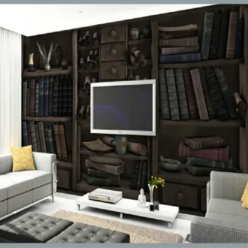 Continental retro bookcase 3D large mural wallpaper TV backdrop living room bedroom wall painting three-dimensional wallpaper