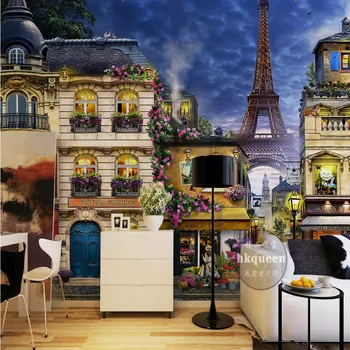 European classical romantic Paris town landscape background wall bedroom lobby wallpaper 3D stereo resturant cafe mural