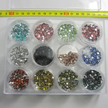 Resin Rhinestones Mixed Colors Square Storage Box 12 Colors 3mm Sizes Stick Drill Glue For Foil Nail Art Clothes DIY Decorations