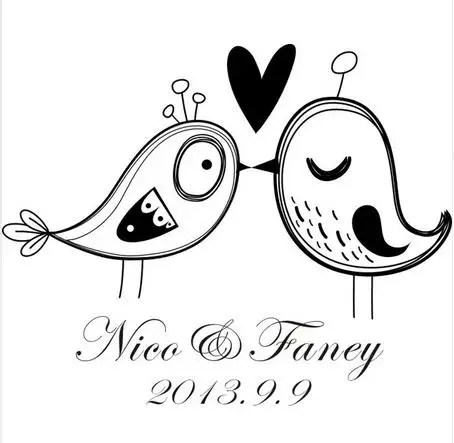 DIY Custom kissing love birds with name for wedding card Wood rubber Personalized Custom Wedding Stamps Invitation Card Seal