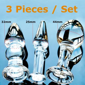 3pcs Pyrex glass butt plugs set Crystal anal dildo beads ball fake penis female masturbate sex toys kit for adult women men gay