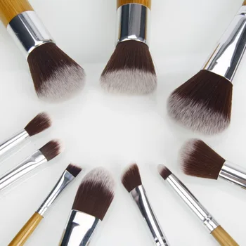 10 Cosmetic Brush Bamboo Handle Set Beauty Tool Set Brush with Bag Spot