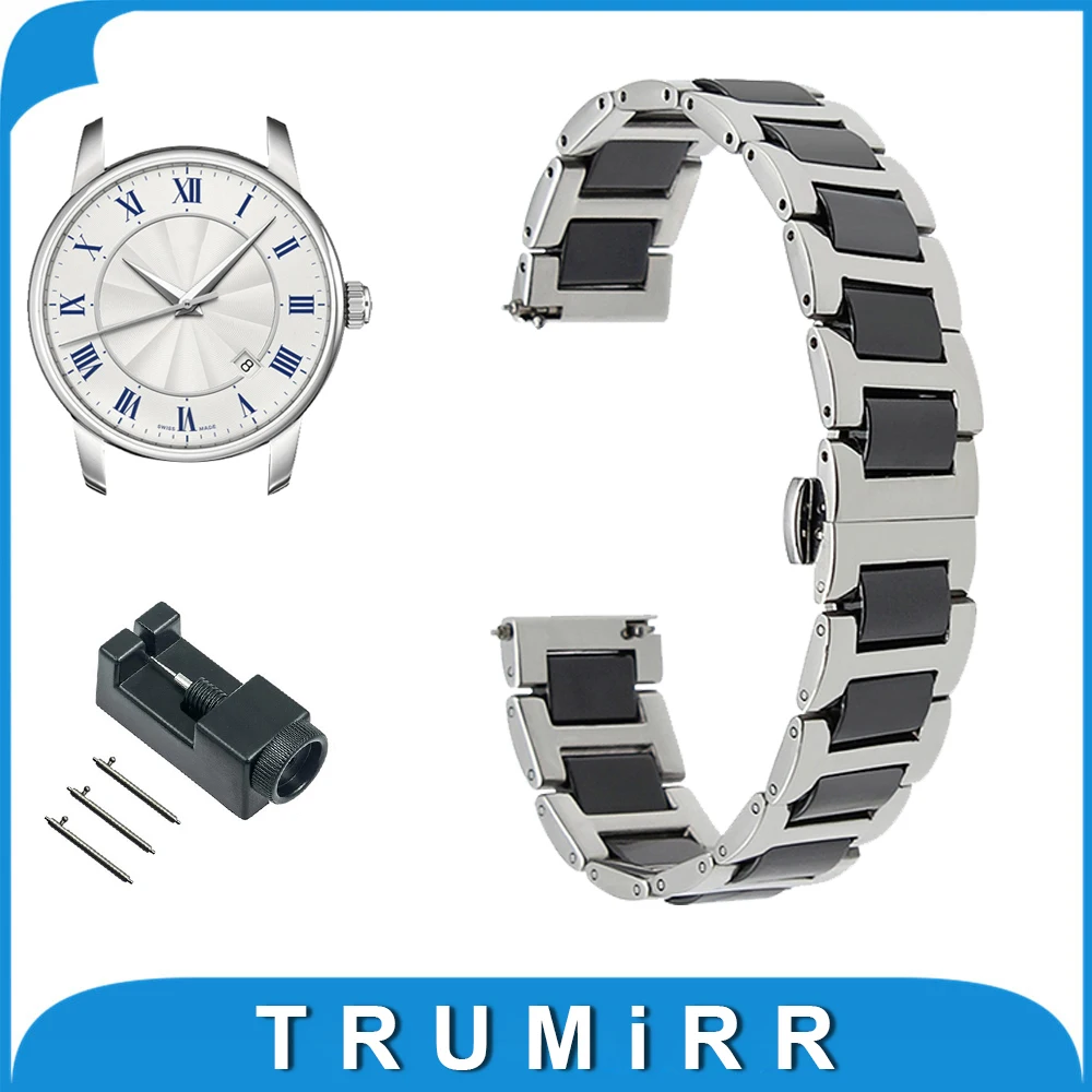 18mm 20mm 22mm Ceramic + Stainless Steel Watch Band for Mido Butterfly Buckle Strap Quick Release Wrist Belt Bracelet + Tool