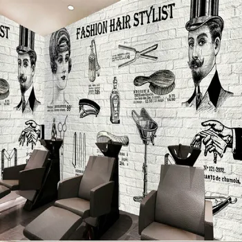 Europe and America nostalgic brick shop beauty shop hair large mural 3D wallpaper bedroom living room TV stereo wallpaper