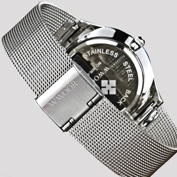 New Fashion top luxury brand WWOOR watches men quartz-watch stainless steel mesh strap ultra thin dial clock relogio masculino