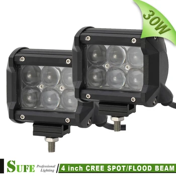 2PCS 4D 30W LED Work Light Bar Car Driving Offroad Light Spot Flood Beam 4WD camper ATV Truck 4x4 2700lm 6X5W Fog light