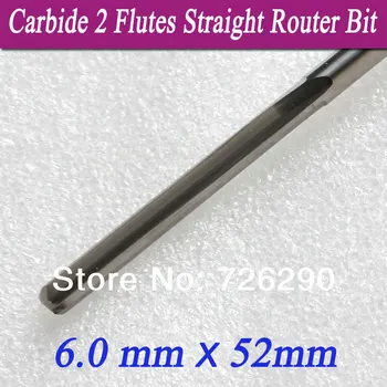 1pcs 6.0*52mm Two Flute Straight knife CNC Cutter Solid Carbide Milling Cutters Fools for Carving Wood