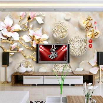 Beibehang Custom Photo Wallpaper Mural Stereo Magnolia Blossom 3D Marble TV Wall Murder Background Wallpaper papel de parede