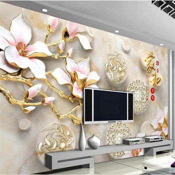 Beibehang Custom Photo Wallpaper Mural Stereo Magnolia Blossom 3D Marble TV Wall Murder Background Wallpaper papel de parede