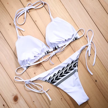 BANDEA low Waist Bikinis Swimsuit 2016 Halter Backless white and black Biquini Swimwear Female Print Hot Beach Bathing Suit 502