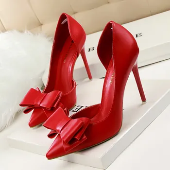New Spring Summer Women Pumps Sweet Bowknot High-heeled Shoes Thin Pink High Heel Shoes Hollow Pointed Stiletto Elegant G3168-2