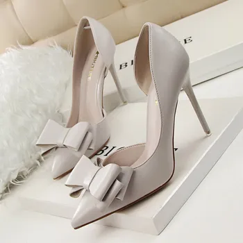 New Spring Summer Women Pumps Sweet Bowknot High-heeled Shoes Thin Pink High Heel Shoes Hollow Pointed Stiletto Elegant G3168-2