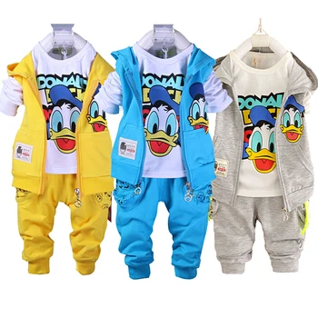 1-4yrs Kids Clothes Set Toddler Boys Clothing Baby Boys Cartoon Hello Kitty Vest Jacket T Shirt Pants Donald Vetement Enfant