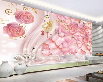 Beibehang 3D Wallpaper Fashion Modern Rose Romantic Swan 3D TV Backdrop Living Room Bedroom Background wallpaper for walls 3 d