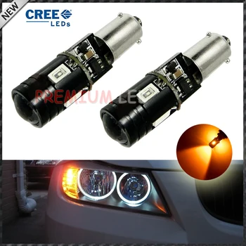 2pcs car styling H21W BAY9s 120 degress Canbus High Power yellow 9W 4-SMD CRE'E LED Lens Bulbs for Front rear Turn Signal lights