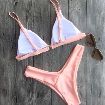 2017 New Sexy Pink Solid Bikini costumi da bagno donna Thong Triangle Brazilian Micro Swimsuit maillot de bain femme BKMJ04