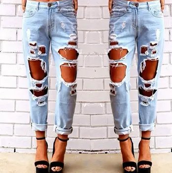Five color available summer style high waist big ripped boyfriend jeans for woman women calca feminina beach street fashion