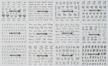 KADS 12 Sheet/set HBJY025-036 3D Black/White/Silver/Gold nail sticker Letter design Serie nail art stickers decal+self-adhesive