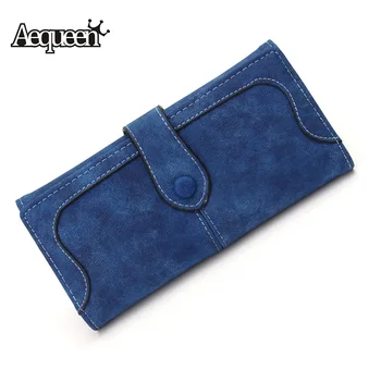 AEQUEEN Nubuck Leather Wallet Women Purses Matte Coin Purse Lady Clutches Solid Long Purse Card Holders Money Pouch Wallets Girl