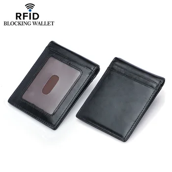2017 Fashion Cowhide Genuine Leather Men Women Money Clip Magic Wallet Black 2 Fold Clamp for Dollar Credit Card Business Purse