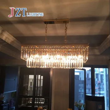 T 2016 New Large E14 LED Crystal Luxury Rectangular Pendant Light Modern Creative Iron Lamps for Dining Room Foyer