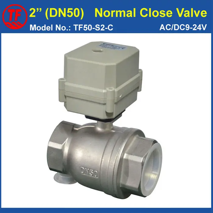 Power Off Return 2'' Normal Close Valve AC110V-230V 2 Wires Stainless Steel DN50 Motor Operated Valve IP67, CE Certification