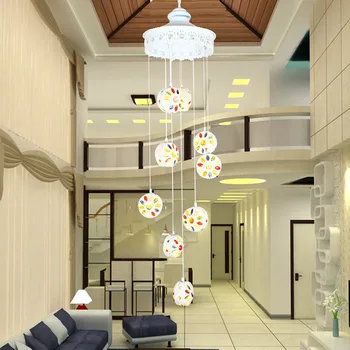 T Mediterranean Style White Crystal Pendant light Fashion Lamps Stairs Living Room Balcony Home Lighting