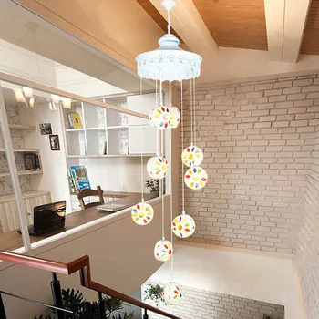 T Mediterranean Style White Crystal Pendant light Fashion Lamps Stairs Living Room Balcony Home Lighting