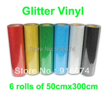 Fast DISCOUNT 6 pieces of 50cmx300cm Glitter vinyl for heat transfer heat press cutting plotter