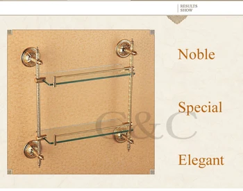 Noble And Elegant Solid Brass And Glass Gold Plating Bathroom Double Towel Rack Holder 1214