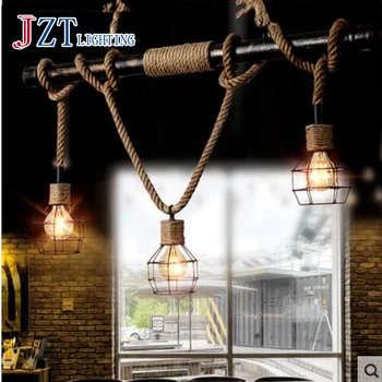 T Loft Northern Europe Creative Personality Retro Pendant Light For Restaurant Bar Coffe Shop American Hemp rope Lamps DHL Free