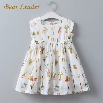 Bear Leader Girls Dress 2017New Summer Children Clothing Little Bunny Print Princes Dress Casual Style White Color Kids Clothes