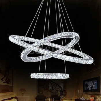 Price JH Three Rings (15.7-23.6-31.5 Inches) Modern K9 Crystal Chandeliers Ceiling Lamp Pendant Lamp Fixture LED Lighting