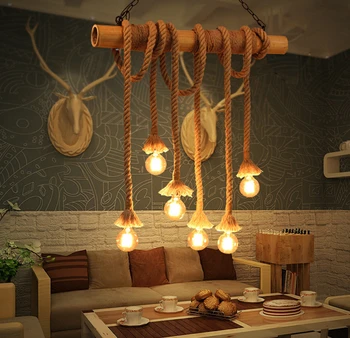 American Vintage Simple Restaurant Bar Rope Chandelier Creative Personality Cafe Decoration Bamboo Chandelier