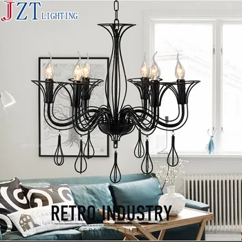 T American Country Rrtro Black Pendant Light With E14 Bulbs Creative LOFT Iron Lamp For Bar Restaurant LED Candle Light