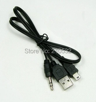 50pcs/lot mini usb 5 pin to usb A + 3.5mm aux charging audio cable for mp3 mp4 bluetooth speaker cable