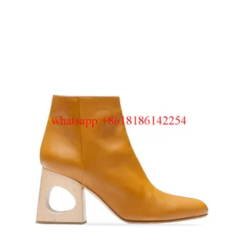 2016 Fahion Leather Boots Pointed-toe Wood Grain Heels Boots Women Single Ankle Boots Catwalk Shoes Ladies Sexy Boots Zapatos