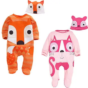 New Baby Boys Girls Romper Fox Animals Kids Newborn Infant Hat 2pcs Long Sleeve Cute Clothes Outfits Set Baby 0-24M
