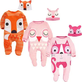 New Baby Boys Girls Romper Fox Animals Kids Newborn Infant Hat 2pcs Long Sleeve Cute Clothes Outfits Set Baby 0-24M