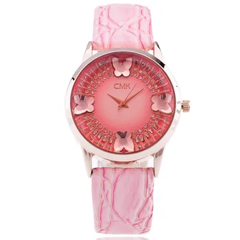Brand Luxury Elegant Women Watches Fashion Casual Full Rhinestone Butterfly Quartz Watch Leather strap Wristwatch