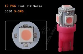 10X T10 5050 SMD 5 LED Wedge Tail Car Pink purple Bulb W5W DC 12V 24V Dome License Map Light W5W 158 192 194 168