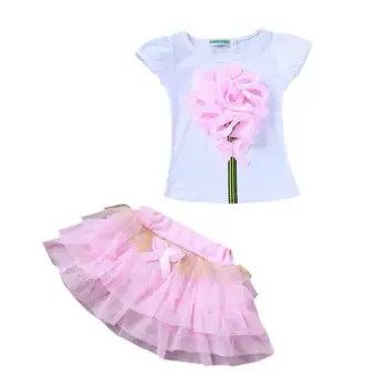 4 Colors Baby Girl Skirt Girls Clothing Sets Baby Princess Party Wedding Flower T-Shirt+Mesh Tulle Skirt 2-8Y