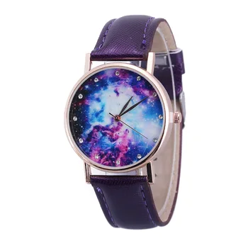 Unisex Sports Watches Quartz Analog Clock Relogio Feminino Simple Jewelry Watches For Women Starry Sky White Leather Lady Watch