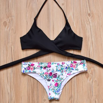 Newest Women Cross Bandage Bikini Brazilian Push Up Swimwear Halter Bikini Sets Swimsuit Summer Beach Swim Wear Bathing Suits