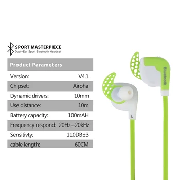 E T Bluetooth V4.1 Stereo Earphone Hifi Music song switch in ear headphones with Mic Sports running earphones