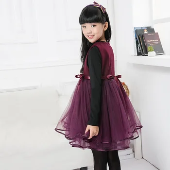 2017 New casual Autumn Winter Girls vest dress Lace Kids Baby Sleeveless party princess dresses Purple Red
