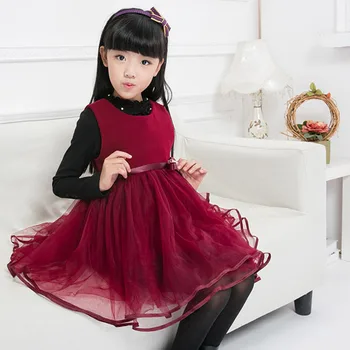 2017 New casual Autumn Winter Girls vest dress Lace Kids Baby Sleeveless party princess dresses Purple Red