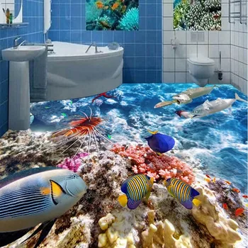 Beibehang Large custom flooring posted underwater world submarine coral fish 3D tiles waterproof thickened waterproof floor